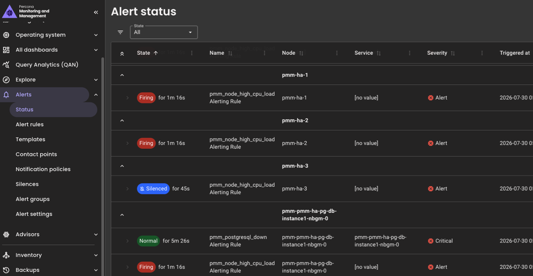 Alert status page