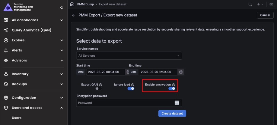 PMM Dump encryption options