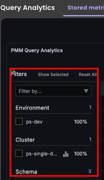 QAN filters panel showing label-based filter groups
